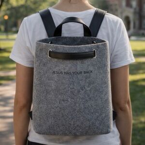 Faithworks Jesus Has Your Back Convertible Backpack Tote NWT Gray Felt Bag NEW!